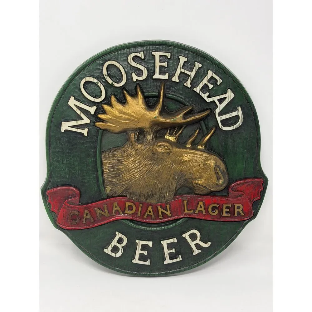 Vintage Moosehead Beer Sign Wall Plaque Canadian Lager (Bar Man Cave) 13” x 14”
